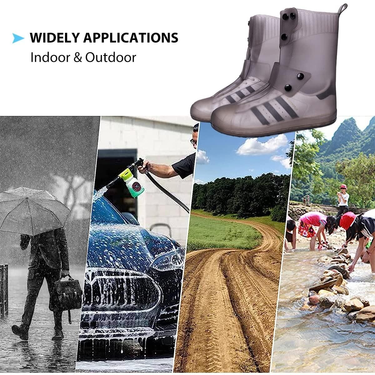 Waterproof Rain Shoe Covers with Secure Button Closure PREMIUM MATERIAL - Made of high elastic silicone material, 100% waterproof and durable.