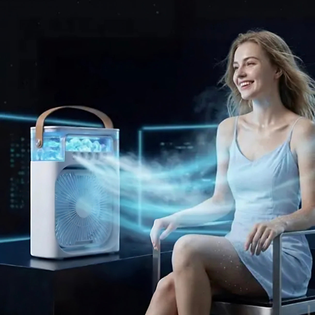 MINI Portable Air Cooler. 3 speed and 5 water Sperry with lighting efect