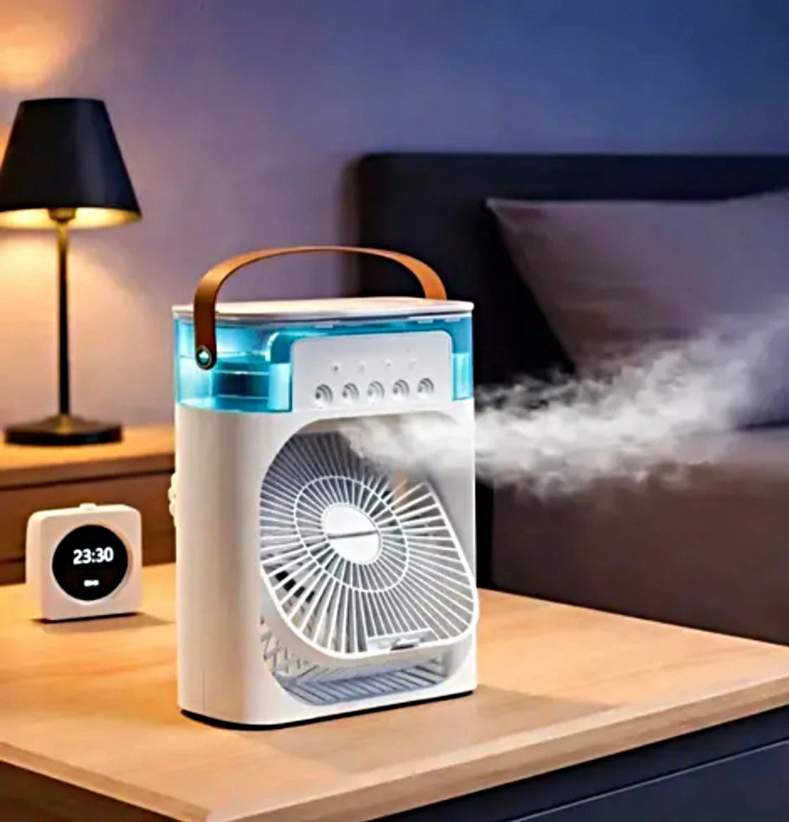 MINI Portable Air Cooler. 3 speed and 5 water Sperry with lighting efect