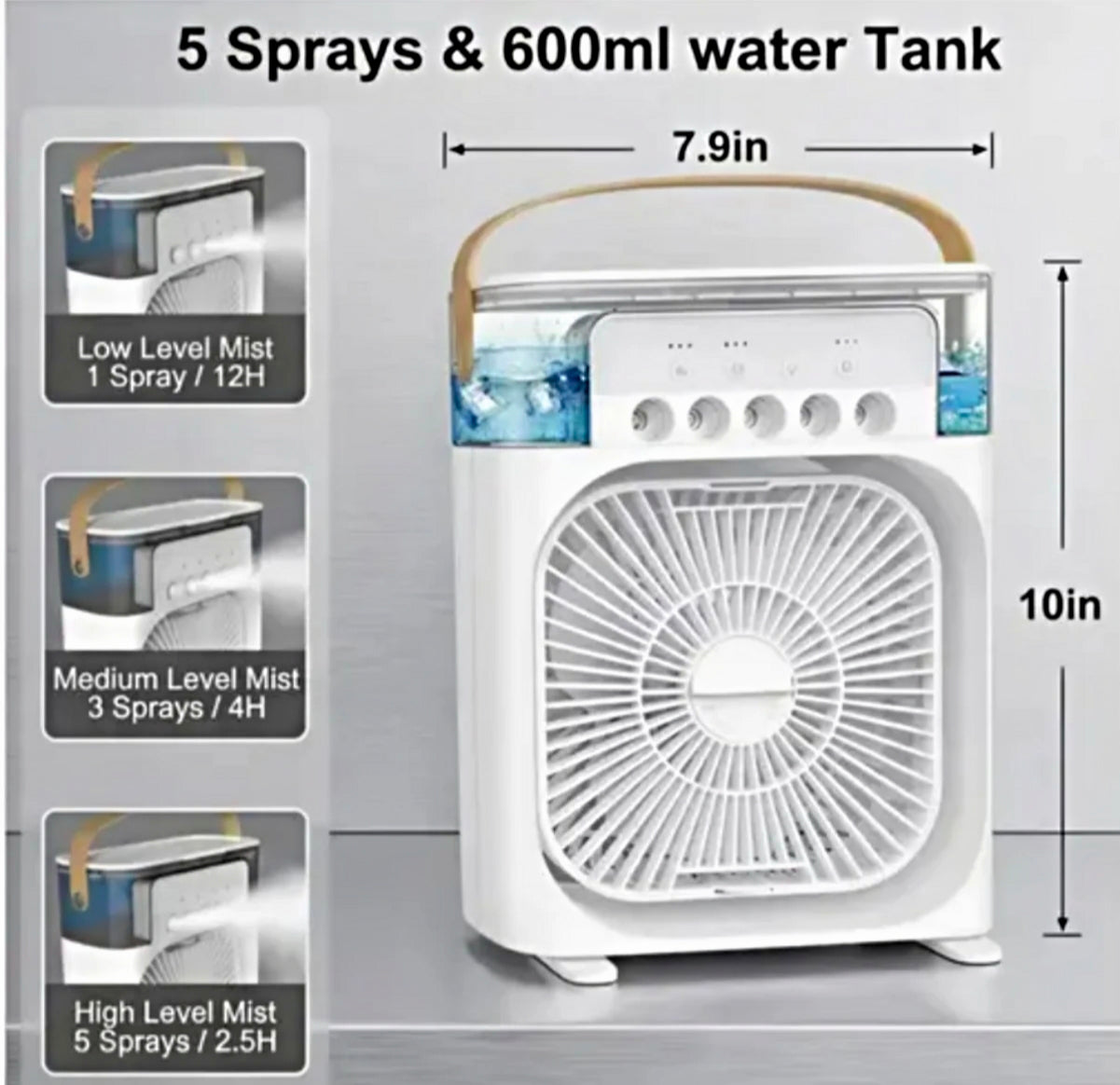 MINI Portable Air Cooler. 3 speed and 5 water Sperry with lighting efect