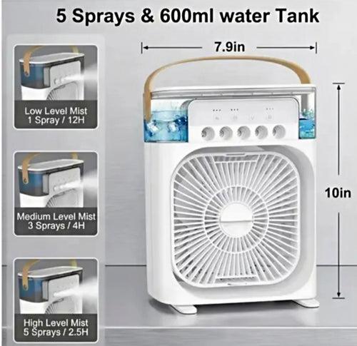 MINI Portable Air Cooler. 3 speed and 5 water Sperry with lighting efect