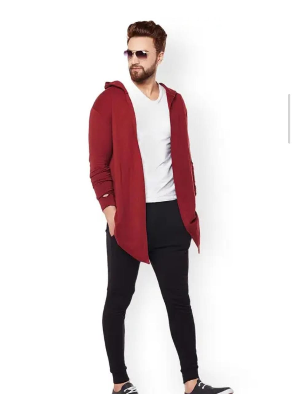 MEN's Hooded Thumbhole Open Long Cardigan Shrug Men's Stylish Solid COttonSquare neck collar FULL SLEEVES Cardigan/Shrug speshal for all types of men'ss Shirt