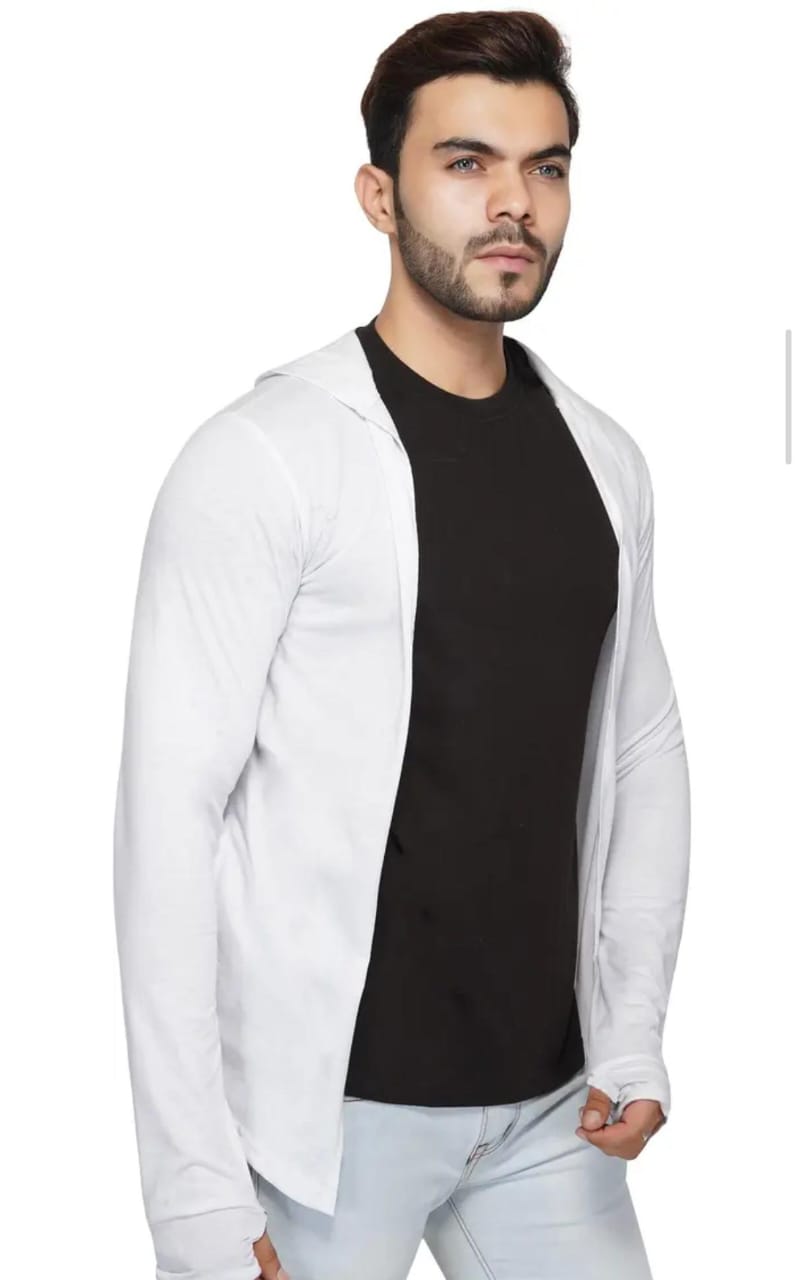 MEN's Hooded Thumbhole Open Long Cardigan Shrug Men's Stylish Solid COttonSquare neck collar FULL SLEEVES Cardigan/Shrug speshal for all types of men'ss Shirt