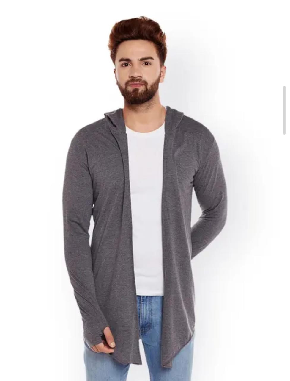 MEN's Hooded Thumbhole Open Long Cardigan Shrug Men's Stylish Solid COttonSquare neck collar FULL SLEEVES Cardigan/Shrug speshal for all types of men'ss Shirt