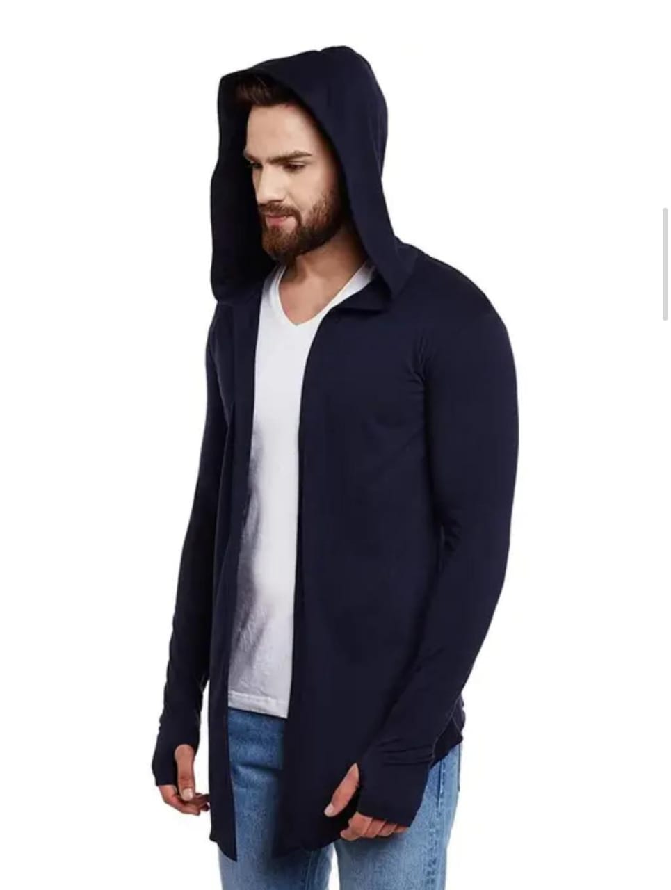 MEN's Hooded Thumbhole Open Long Cardigan Shrug Men's Stylish Solid COttonSquare neck collar FULL SLEEVES Cardigan/Shrug speshal for all types of men'ss Shirt