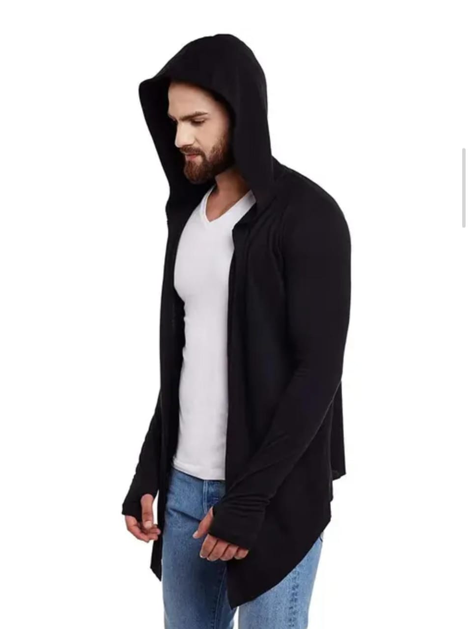 MEN's Hooded Thumbhole Open Long Cardigan Shrug Men's Stylish Solid COttonSquare neck collar FULL SLEEVES Cardigan/Shrug speshal for all types of men'ss Shirt